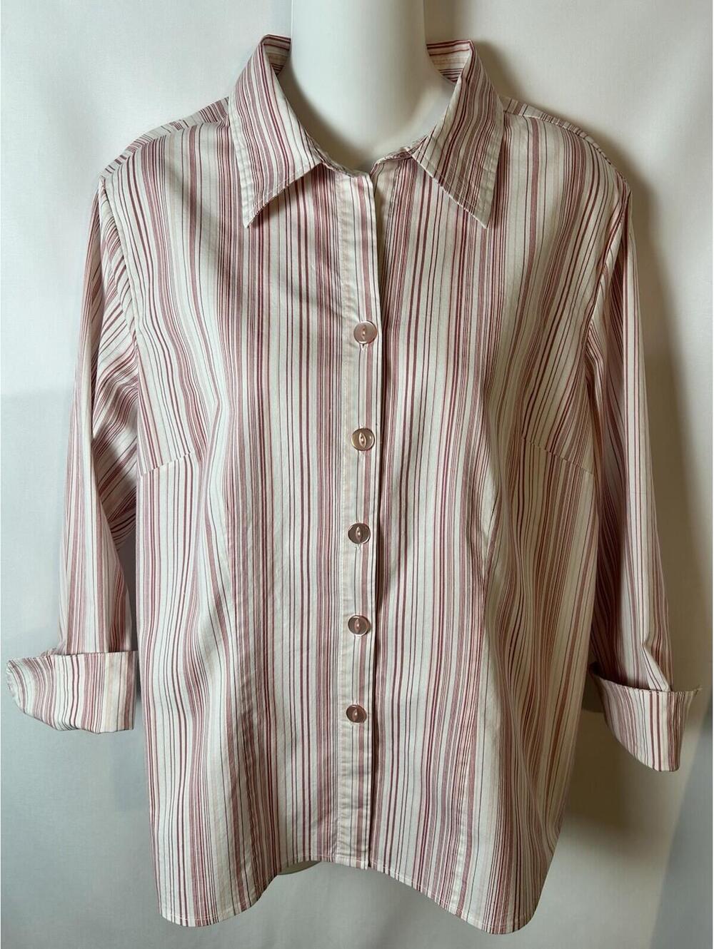 Canyon Road White/Pink Stripe 3/4 Sleeve Blouse   Size XL   NWOT